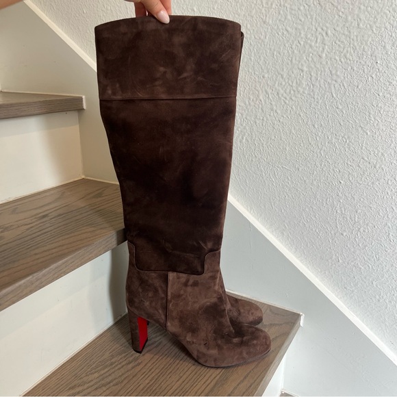 NWOB Christian Louboutin Loo Botta 85 Suede Knee High Boots in Chocolate Brown - Picture 5 of 13